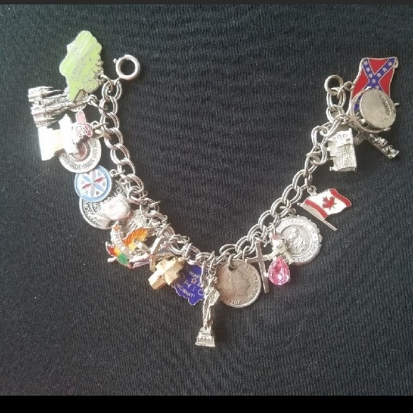 Jewelry - Sterling Silver antique charm bracelet One gold charm
